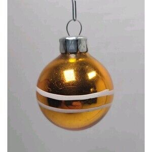 Vintage East Germany Glass Christmas Ornament Gold and White
